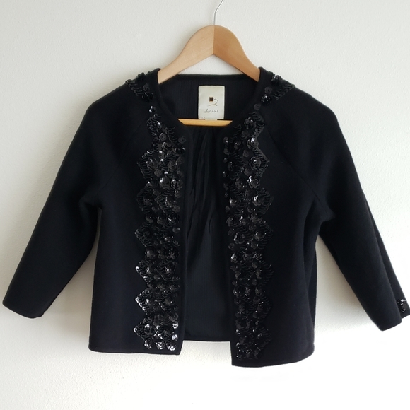 Anthropologie elevenses black wool sequence jacket - Picture 2 of 8